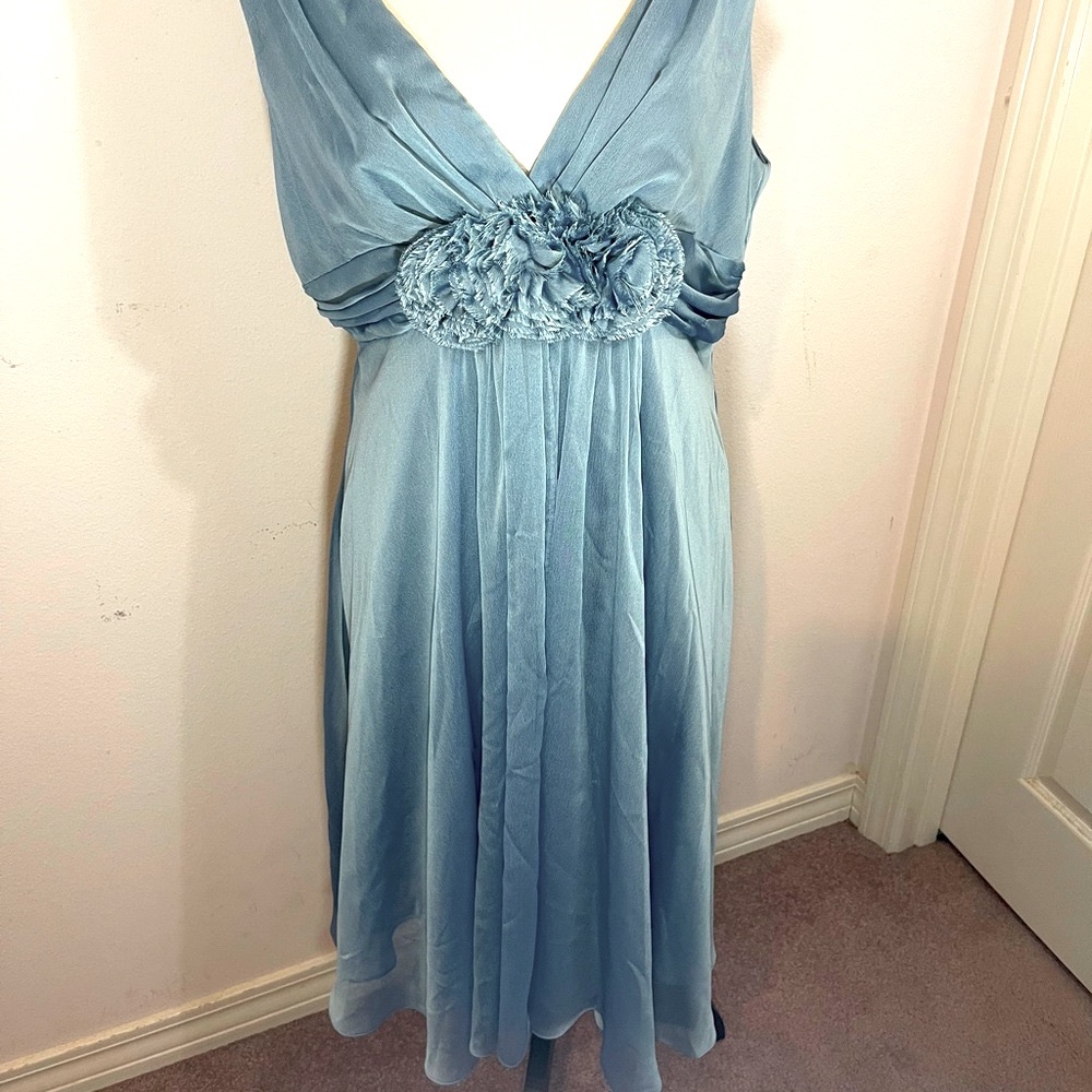 Adrianne Pappell blue bridesmaid knee length dress
